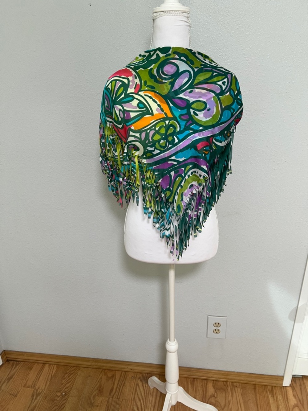 Colorful Fringe Shawl - Multi Green & Teal